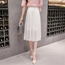Осенняя Женская плотная плиссированная юбка Милая трапециевидная до середины икры с высокой талией Милая юбка ампир Повседневная винтажная Корейская кавайная юбка