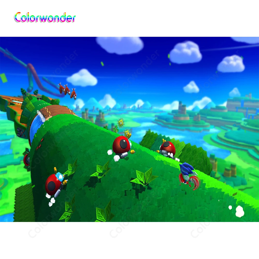 

Cartoon The Hedgehog Sonic Photography Blue Sky White Clouds Green Mountains Game Backgrounds Backdrops for Photo Studio Prop