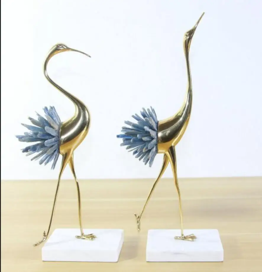 YM Copper Statue New Chinese-style Crane Model Decoration Light Luxury European Modern Living Room Home Metal | Дом и сад