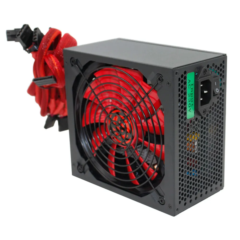Блок питания Ginzzu PC600 14CM 80+ APFC 24+4p 2 PCI-E(6+2) 5*SATA 4*IDE красная оплетка кабель | Компьютеры