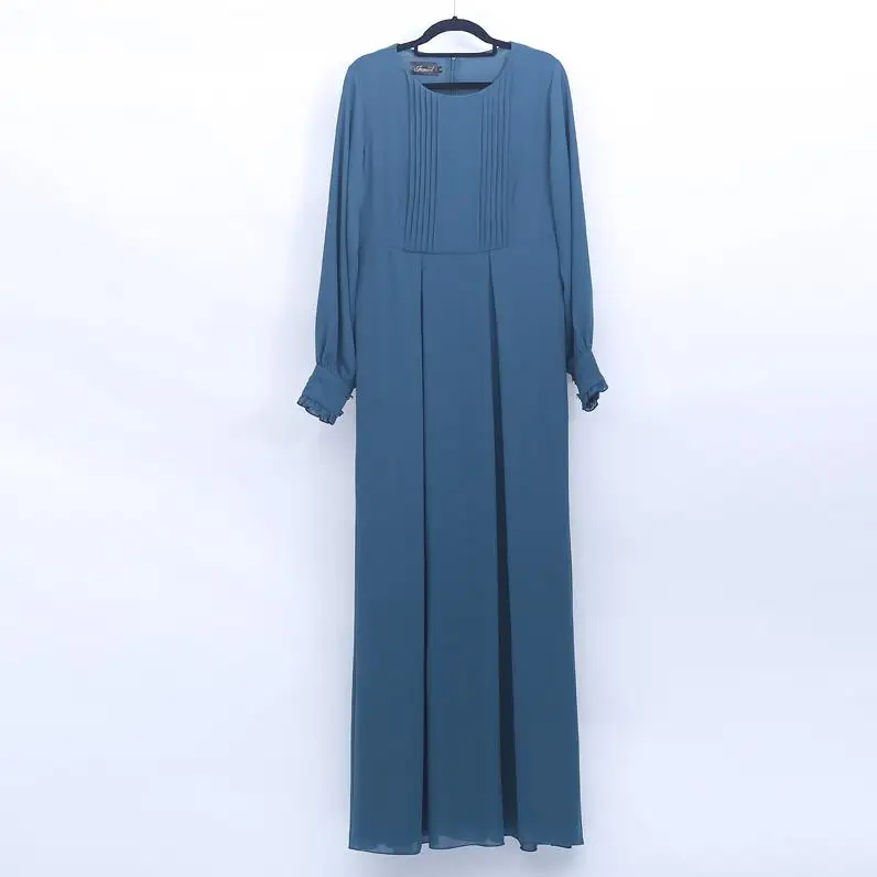 Vestidos арабский абайя Дубай длинное мусульманское платье для женщин Caftan Пакистан турецкие исламские платья Хиджаб Кафтан одеяние мусульмане Longue - Цвет: Lake blue dress