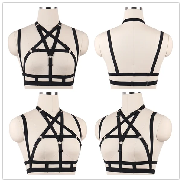 D0025 Sexy Black Body Bondage Harrness Belt Festival Adjustable Cage Bra Woman Goth Harness Punk Rave Lingerie Edgy Body Cage - Цвет: D0025