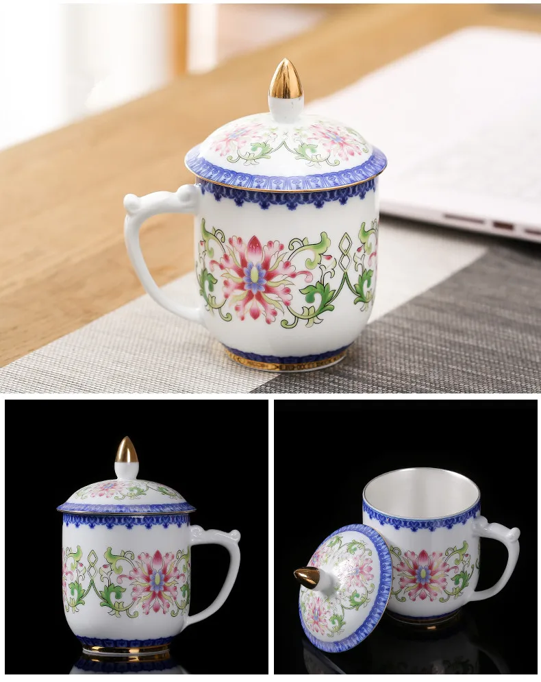 Jingdezhen Ceramic Tea Mug Home Office Household Silver Cup 999 Sterling Silver Health Water Cup Personal Mug Drinkware