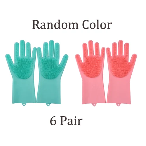6 Pair 1 пара перчаток для мытья посуды силиконовые перчатки для мытья посуды кухонные силиконовые чистящие бытовые инструменты для чистки автомобиля щетка перчатка для домашних животных - Цвет: 6 Pair