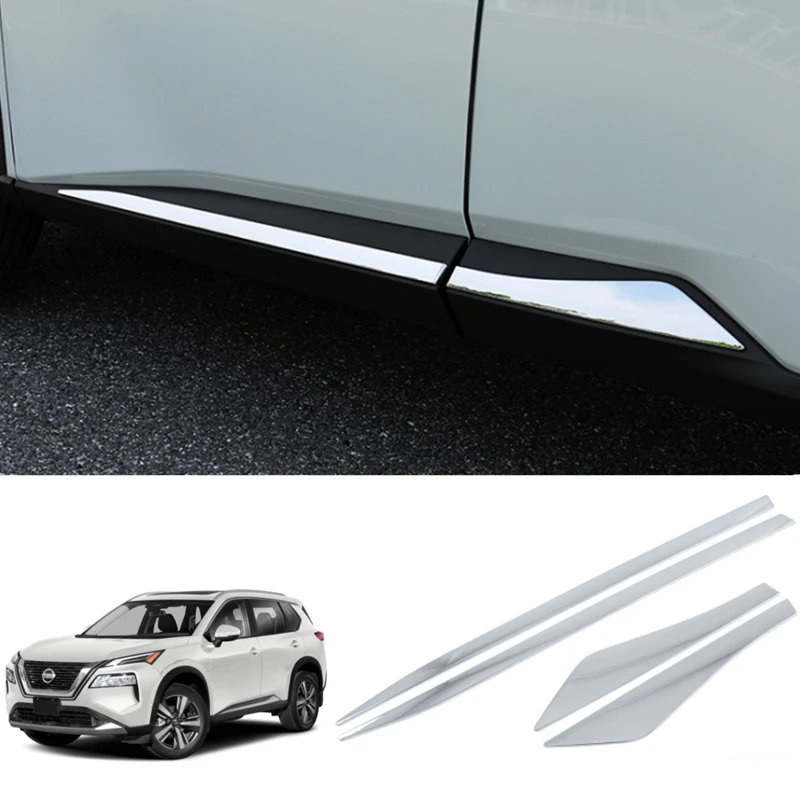 Fit For Nissan Rogue 2021 2022 ABS Chrome Body Side Door Molding Cover Trim 4pcs