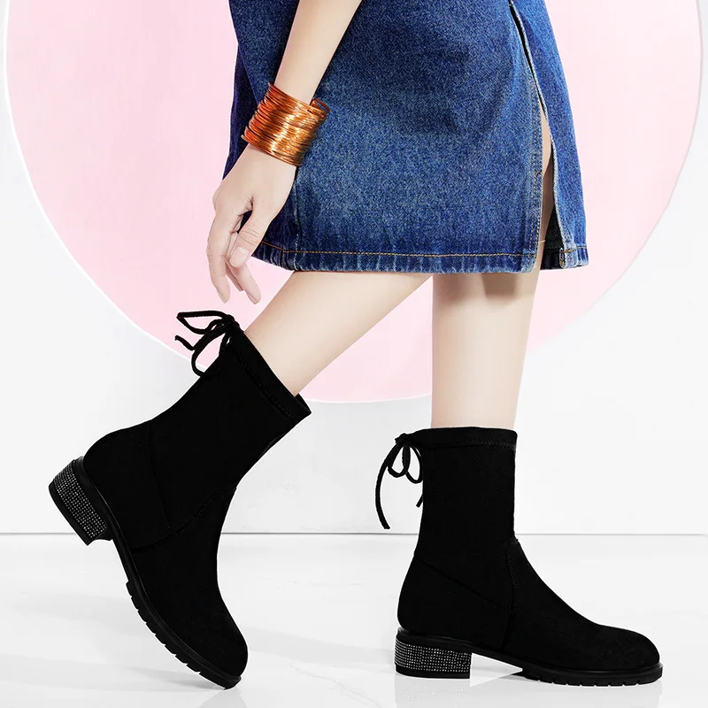 

Gold Lines Rabbit Socks Boots Women's Chunky-Heel Tube Martin Boots 2019 Autumn And Winter New Style Thin Boots Boots WOMEN'S Sh