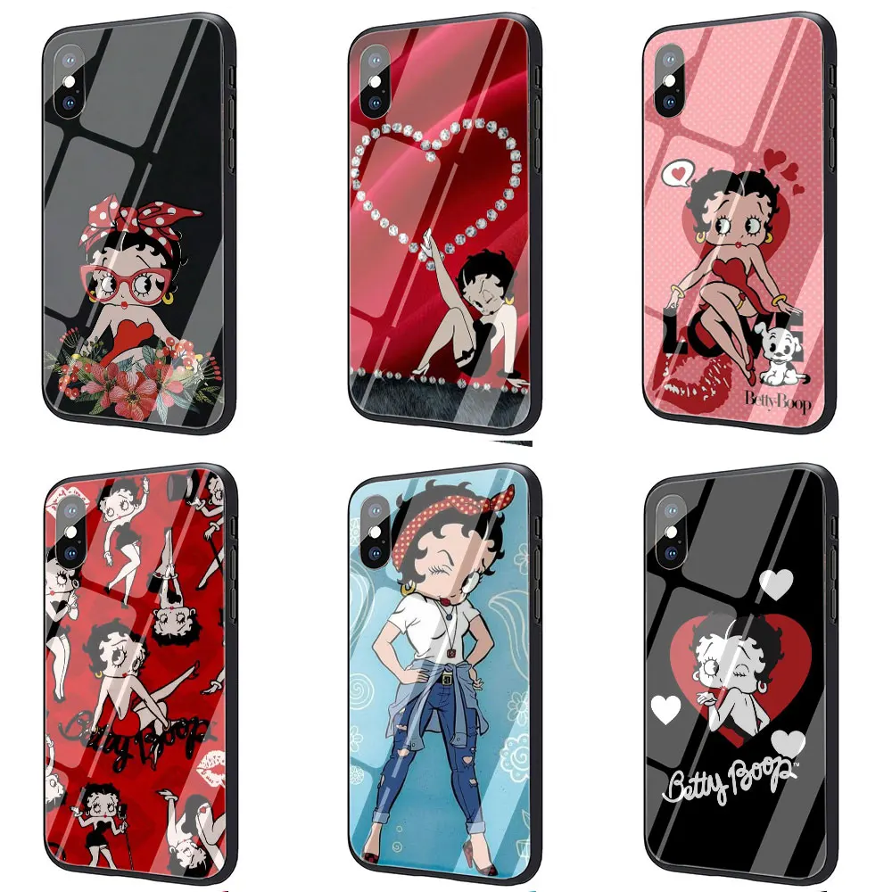 EWAU Betty Boop чехол из закаленного стекла для телефона для iphone 5 5s SE 6 6s 7 8 plus X XR XS 11 pro Max