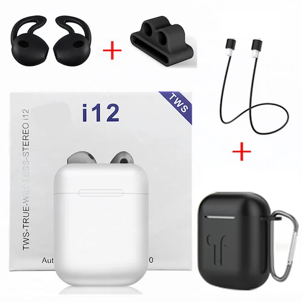 White - Black Cases I12 TWS беспроводные Bluetooth наушники спортивные Беспроводные наушники с аксессуары для наушников Роскошные Чехлы для i7s i10 i100 i200 TWS - Цвет: White - Black Cases