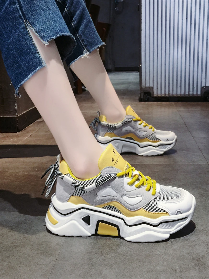 

Women Casual Shoes 2019 breathable mesh concise high quality leisure Yellow Sneakers Ladies footwears chaussures femme
