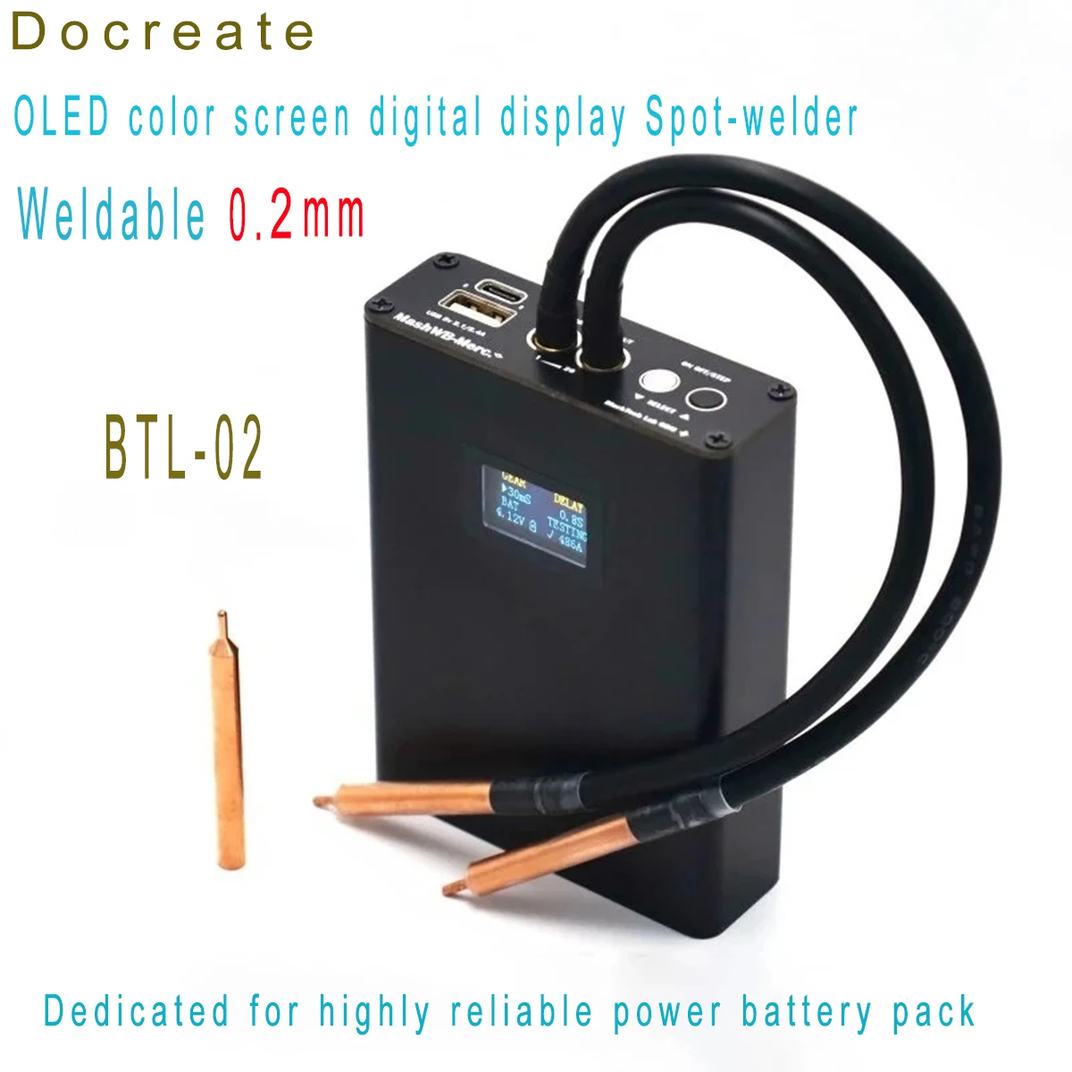 

BTL-02 Mini Spot Welder Kit Portable Digital Display Spot Welding Machine Weld Tools For 0.2mm Nickel Plated 18650 Battery Pack