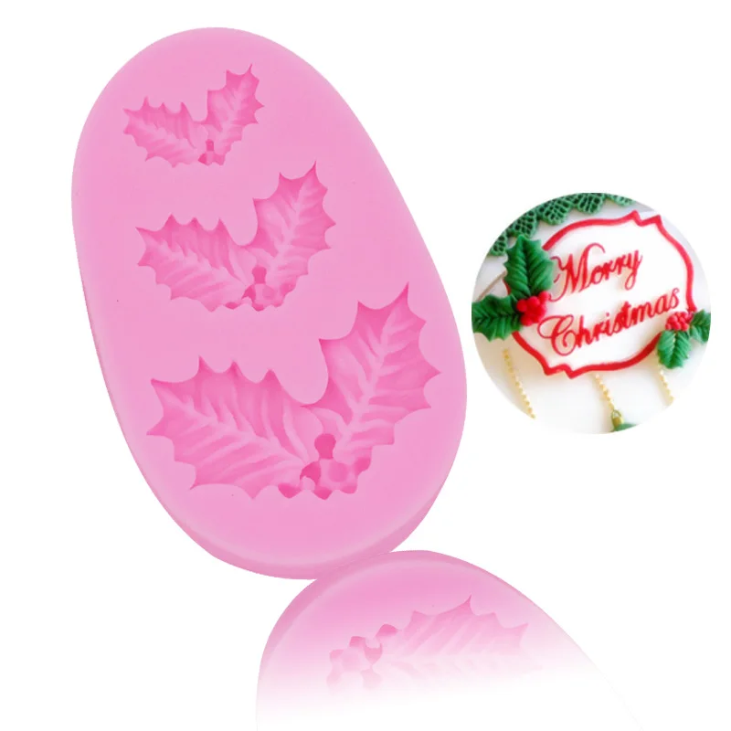 

Cute Sugar Silicone Molds Christmas Holly Leaf Cake Decoration Chocolate Molds Clay Sugar DIY Took