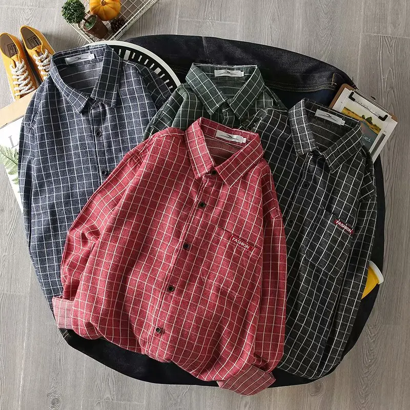 

Street Country Tide Long-sleeved Shirt Male Street Dance Hip Hop Hipsters Japanese Students Leisure Plaid Lining Clothes 30CS