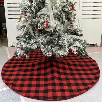 

Black and red gingham tree skirt Christmas ornaments holiday scene with Christmas tree bottom decoration tree apron