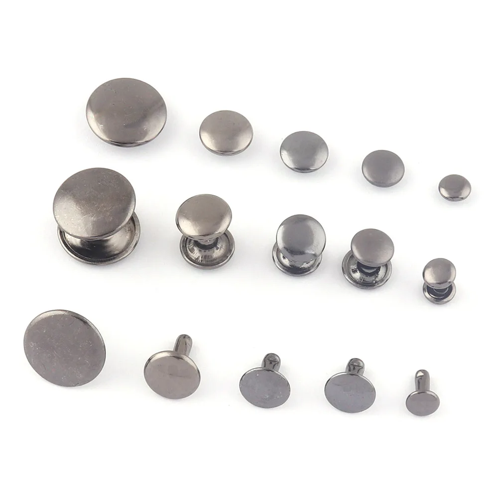 Gunmetal Double Cap Metal Button Round Rivet Studs For Purse Bags Handbags Shoes Belts Leather Craft Webbing Diy 50Sets