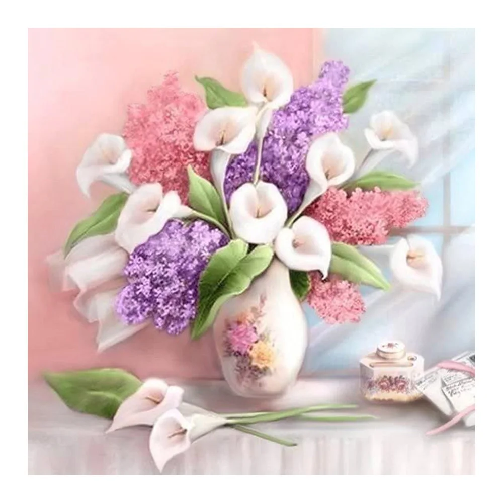 Алмазная живопись Calla ваза с цветами лилии цветочный натюрморт круглая полная дрель мозаика для творчества