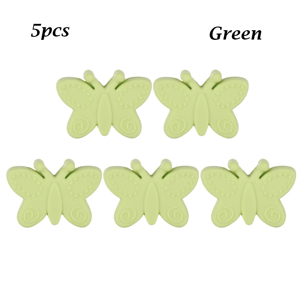green 5 шт. силиконовые бусины-бабочки для самостоятельного изготовления детских прорезывателей, ожерелья, браслетов, не содержит Бисероплетение, силиконовые бусины, аксессуары для соски - Цвет: green