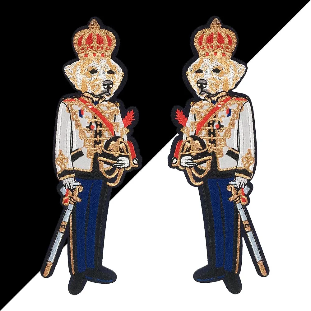 

1 pair dog police officer Iron on Embroidered Applique Patches For DIY Clothing Fashion Beaded Patches for Bags Clothes Rr48