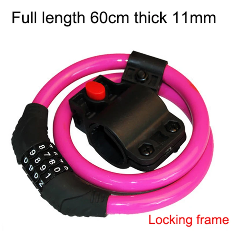 Pink locking frame Велосипедный Замок MTB велосипедный пароль кабель провод замок цепь сталь Безопасность велосипед Велоспорт цвет безопасный замок комбинация - Цвет: Pink locking frame