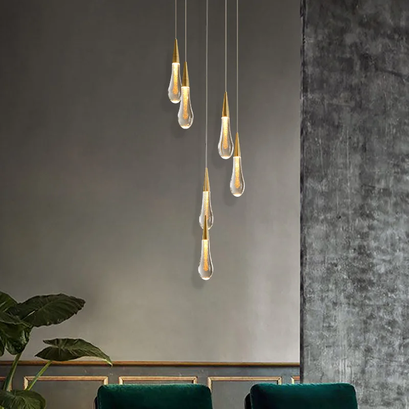 Modern crystal light chandelier led chandelier ceiling chandelier for staircase large gold drop design led cristal lamp long villa lobby hanging lighting fixture
