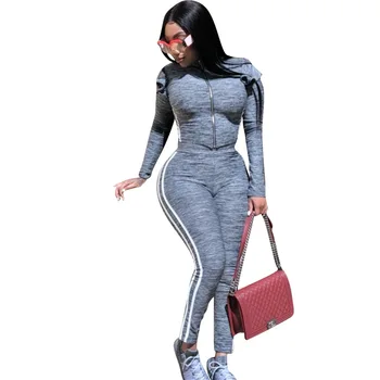 

2019 autumn European and American women's webbing stitching fungus sports and leisure two-piece
