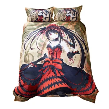 

3 Pcs DATE A LIVE Bedding Set Cartoon Anime Duvet Covers Pillowcases Tokisaki Kurumi Comforter Bedding Sets Bed Linen Bedclothes