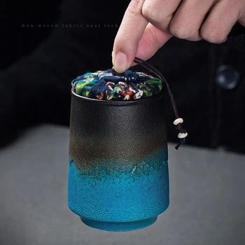 

Retro Tea Container Ceramics Luxury Pot Sealed Pot Small Smell Proof Container Bag Storage Box Set Mini Tea Tins Organizer Gift