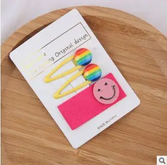 60set/lot 3pcs/set DIY Simple Multi Rainbow Round Button Hair Clips Suits Smile Hairpin Hair Styling Tools Accessories HA1403 - Цвет: 2
