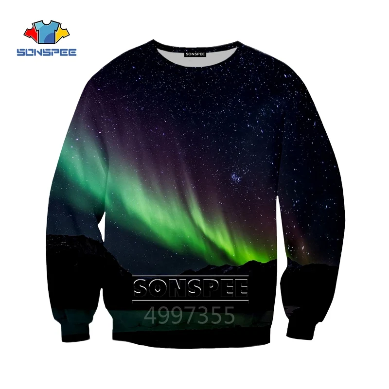 SONSPEE Northern Light Harajuku Детский свитер с 3D принтом детская одежда для мальчиков и девочек-подростков Топы, пуловер с длинными рукавами SW118a
