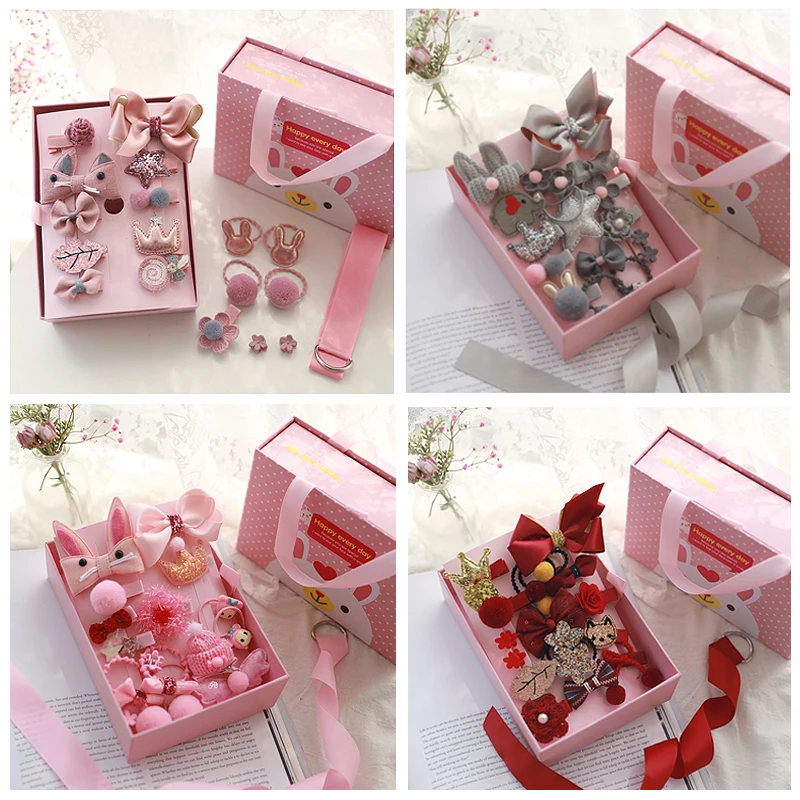 

10/18Pcs/Gift Box Children Baby Cute Cartoon Flower Hair Clips Girl Sweet Fabric Soft Hairpins Barrettes Kids Hair Accessories