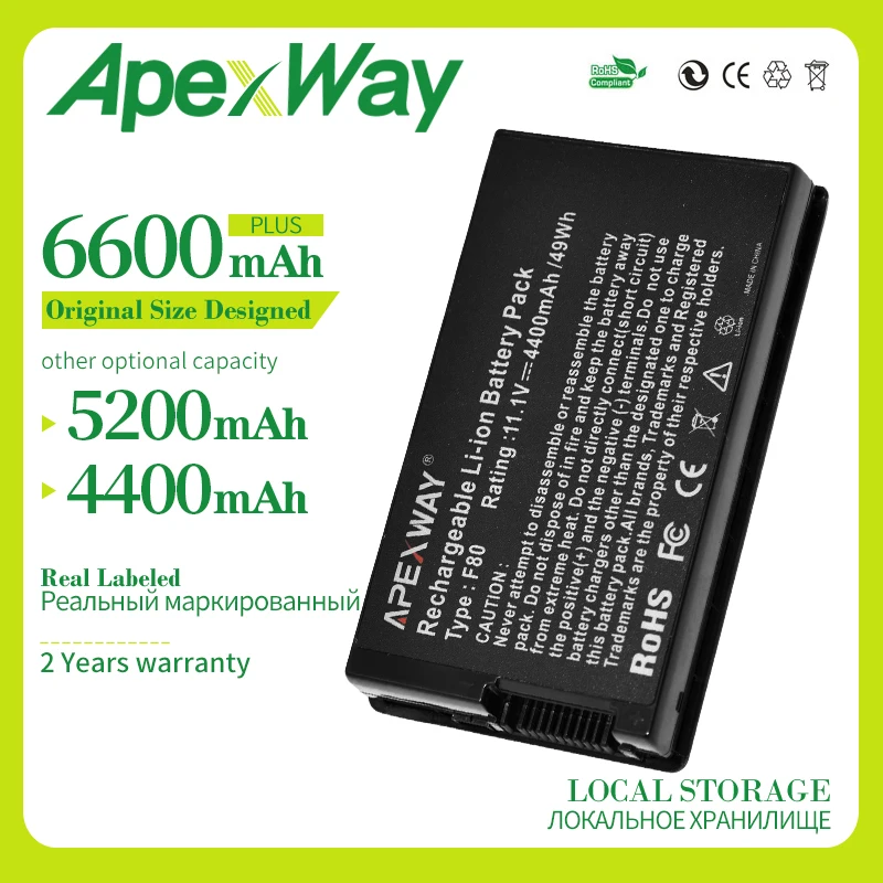 Apexway Black Аккумулятор для ноутбука Asus F80 F80Cr F80s F81 F81E F81Se F83 F83Cr F83E F83S F83Se F83T F83V F83VD F83VF K41 |