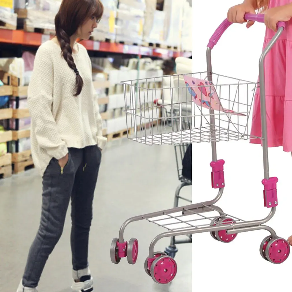 Подлинная мини детская ручная тележка моделирование маленький супермаркет корзина Полезная корзина ролевые игры игрушки коляски детский подарок