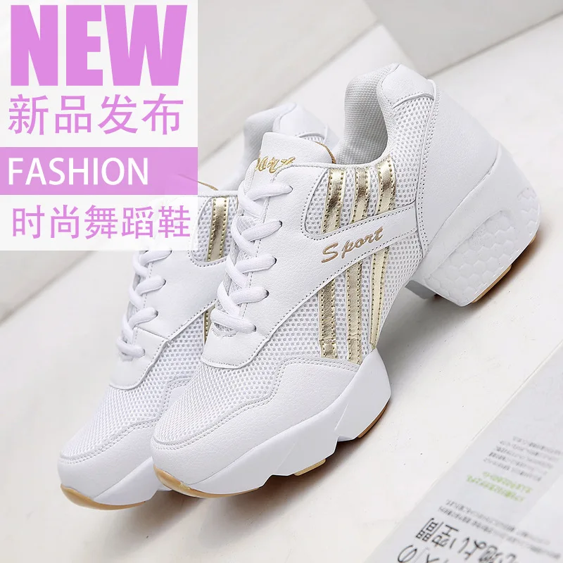 

2019 Spring Summer Dance Shoes Shoes for Square Dance Women's Mesh Soft-Sole Jump Dance Shoe White Fitness Breathable Dance Shoe