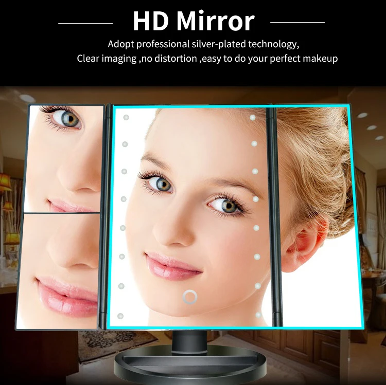 Светодиодный зеркальный сенсорный экран 16 светильник s зеркало для макияжа увеличительное туалетное зеркало 3 складной настольный зеркальный светильник 180 ˚вращающийся регулируемый