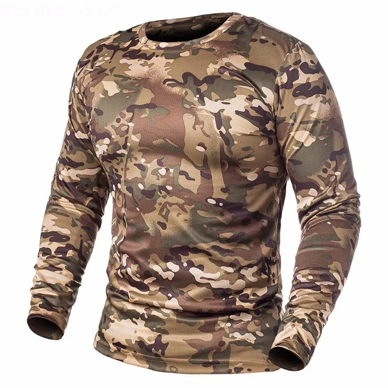 

men's tactical shirt atutumn long sleeve outdoor camouflage long sleeve T-shirt quick drying or neck camo T-shirt Safari hike