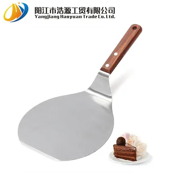 

Baking Tool Stainless Steel a Pizza Peel Circle Cake Transfer Maker Solid Wood Handle Open Cutting Edge a Pizza Peel