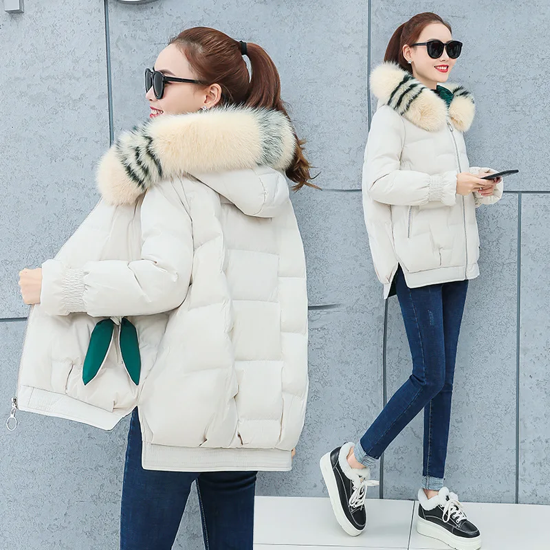 

Large Fur Collar Loose-Fit Korean-style Cotton-padded Jacket Small Coat Female Winter Short Cotton Coat Women's 2019 New Style T