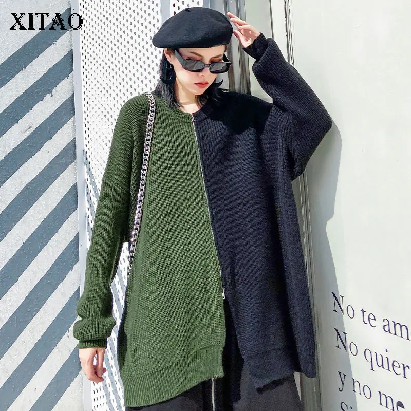 

XITAO Knitted Hit Color Fashion Sweater 2019 Winter Full Sleeve Patchwork O Neck Elegant Small Fresh Loose Sweater DMY1490
