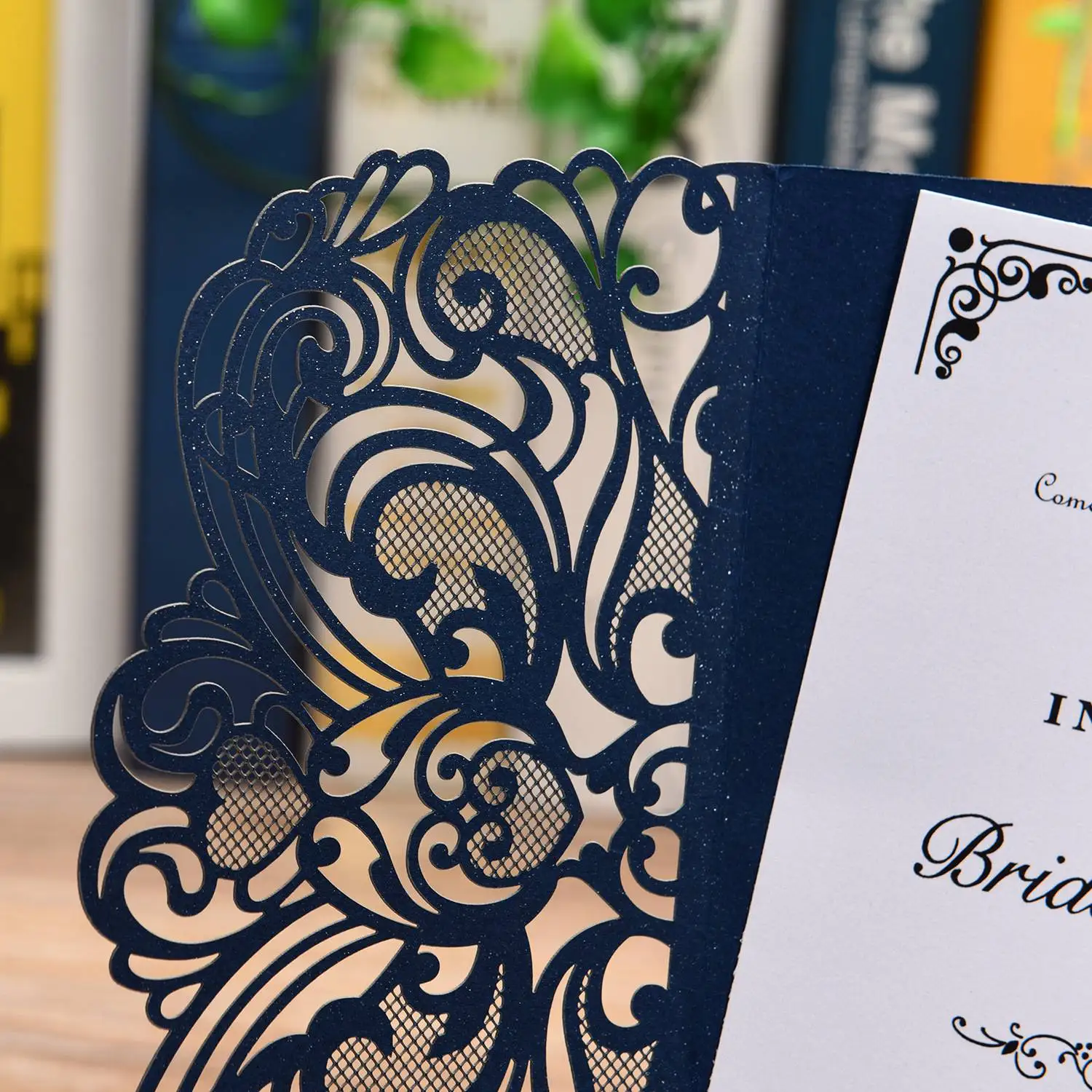  10Pcs Wedding Invitation Cards -Cut Gold Foil And Floral Design Invitation Pockets for Bridal Showe - 4.00005E+12