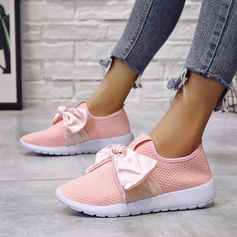 

Plus Size35-43 Breathable Round Toe Single Shoes Women Sexy Bowknot Flat Casual Shoes Woman Mesh Running Shoes Ladies Flat Shoes