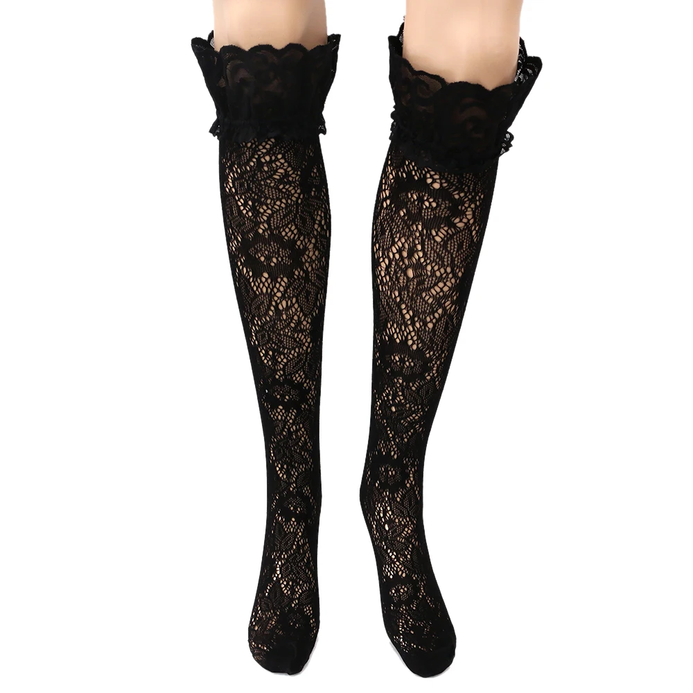 1 пара женские кружевные колготки с цветочным принтом|thigh high stockings|high stockingsfashion