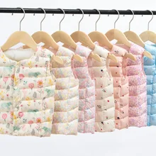 Детский Теплый жилет с цветочным рисунком зимний жилет со звездами для маленьких девочек; ветровка для малышей; красивые пальто принцессы; детская одежда