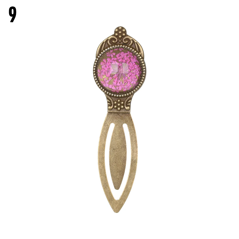 1PC Retro Metal Bookmark Ruler Colorful Dried Flower Silver Metal Ruler Flower Bookmarks Book Page Marker School Office Supplies - Цвет: 9