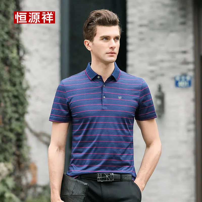 

HYX Genuine Product Summer New Style Middle-aged Loose Short Sleeve T-shirt Mulberry Silk Breathable Casual MEN'S T-shirt