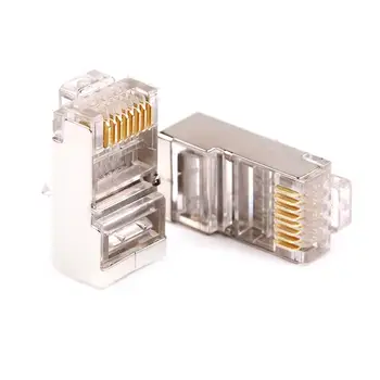 

100Pcs Clear Metal Shield RJ45 Modular Plug RJ-45 8P8C CAT6 Network Cable Head