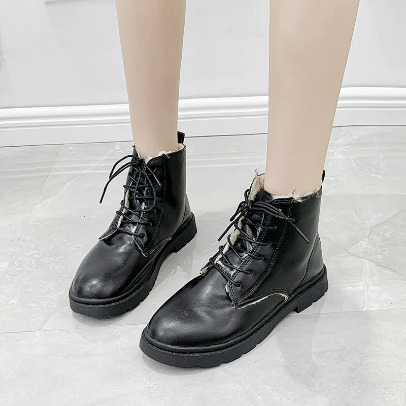 

2019 New Style Handsome Martin Boots Women's British-Style Retro Students Korean-style Versatile Flat plus Velvet Lace-up Ankle