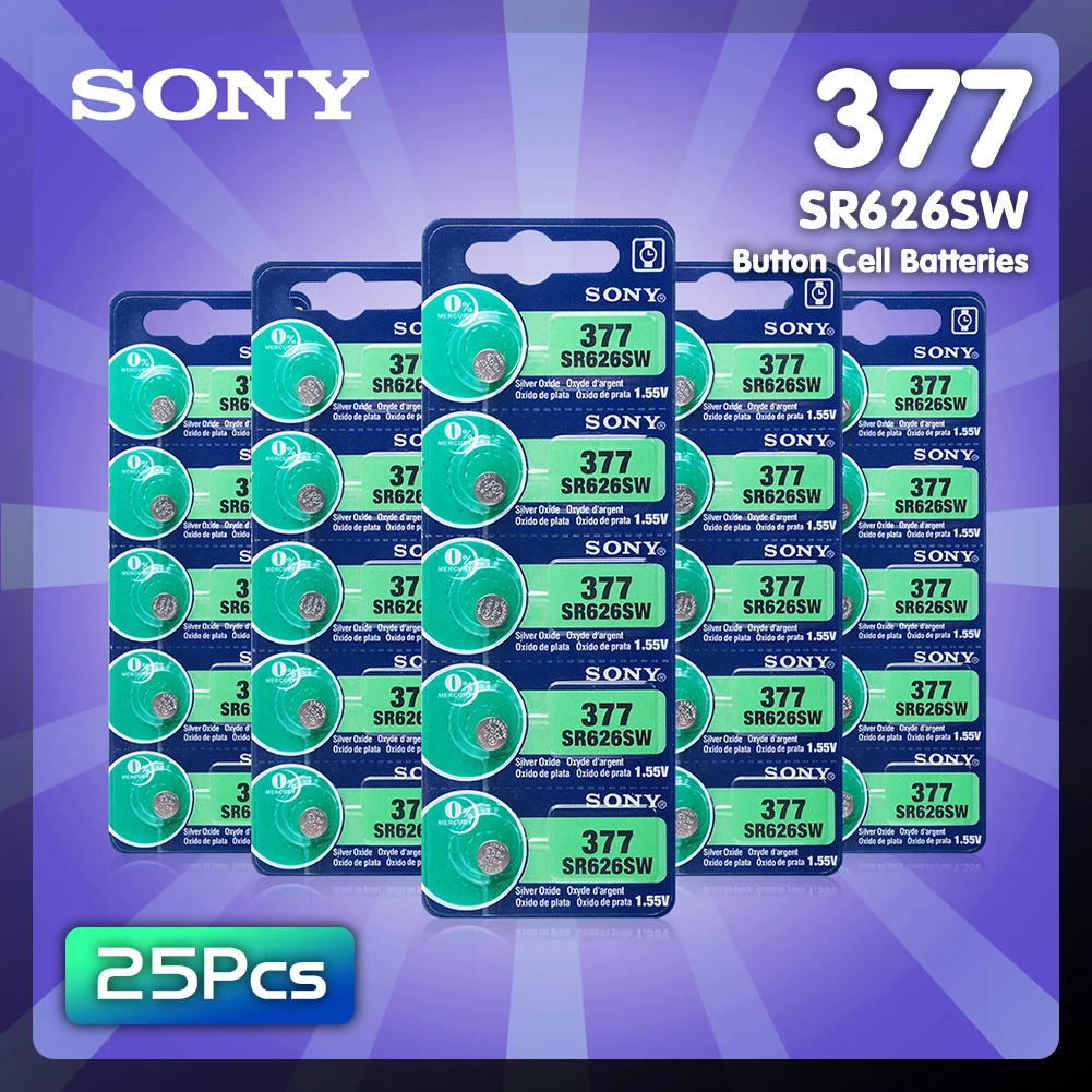 25 шт. SONY батарея монетного типа для часов 1 55 V AG4 377A 377 LR626 SR626SW SR66 кнопочная ячейка