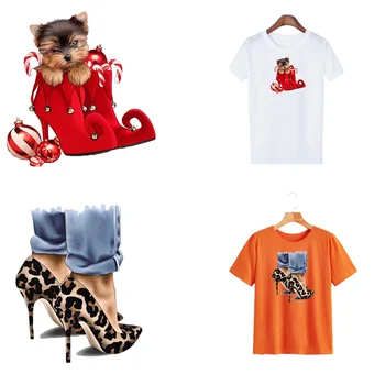 

Poemyi Leopard High Heels Iron On Patches For Clothing Diy Christmas Cat Eco Stickers Heart Transfer Accessry Applique Clothes R