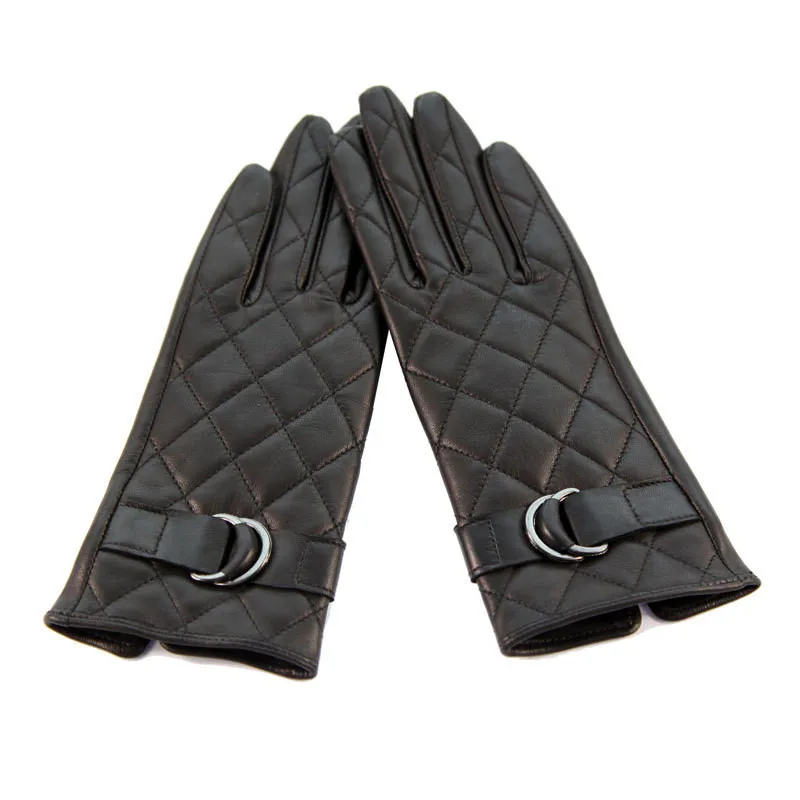 Black Velvet Lined Перчатки из натуральной кожи женские черные овчины перчатки осень зима плюс бархат утолщаются алмаз стиль женские перчатки DQ103L - Цвет: Black Velvet Lined
