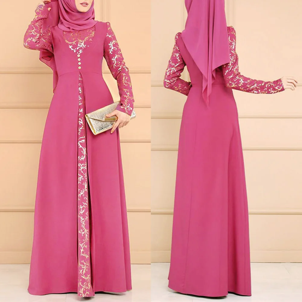 Party Elegant Muslim Women Long Sleeve Dubai Kaftan Maxi Dress without Hijab