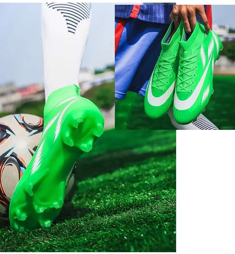 lightning green Размер 35-45 высокие футбольные бутсы обувь TF/футбольные бутсы для твёрдой площадки длинные шипы и короткие шипы мужские футбольные кроссовки - Цвет: lightning green
